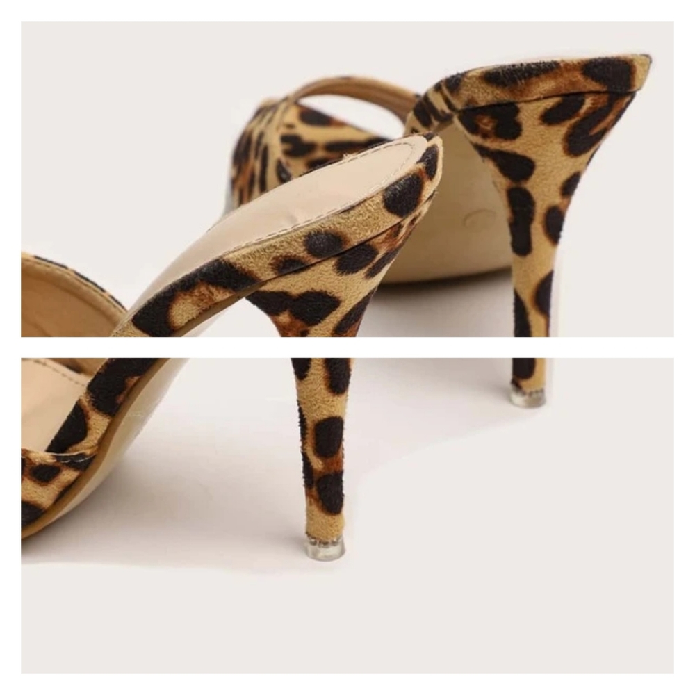 Leopard Print Trendy Minimalist Stiletto Heeled Mule Sandels (NWOT)